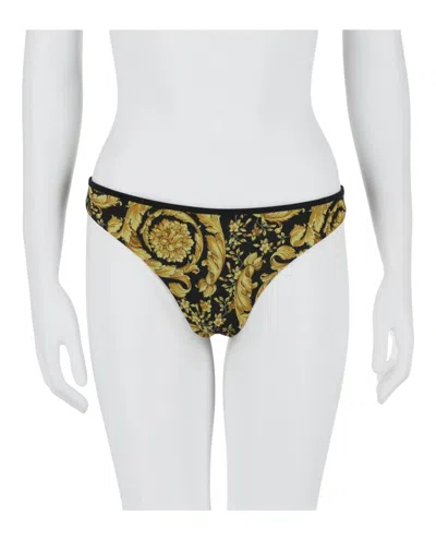 Shop Versace Barocco Printed Bikini Bottoms In Gold
