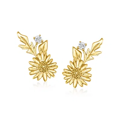 Shop Rs Pure By Ross-simons White Sapphire-accented Daisy Flower Earrings In 14kt Yellow Gold