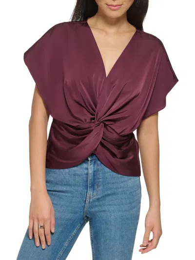 Shop Calvin Klein Womens Twist Front V-neck Blouse In Purple