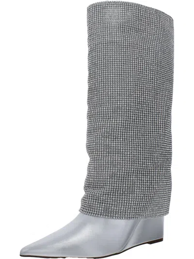 Shop Steve Madden Riski Womens Sleek Wedge Heel Synthetic Lining Knee-high Boots In Silver