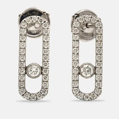 Shop Messika Move Uno Pave Diamond 18k White Gold Earrings In Silver