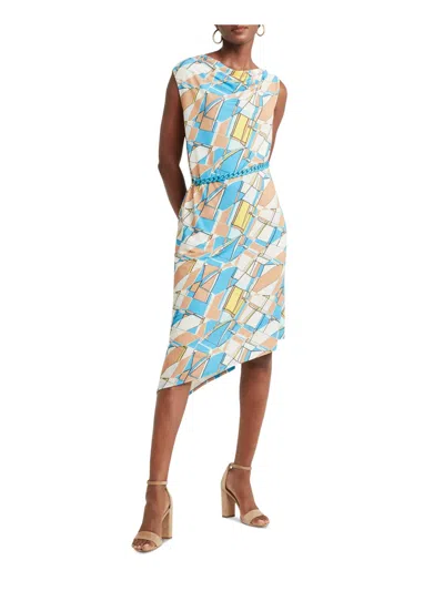 Shop H Halston Womens Asymmetric Printed Sheath Dress In Multi
