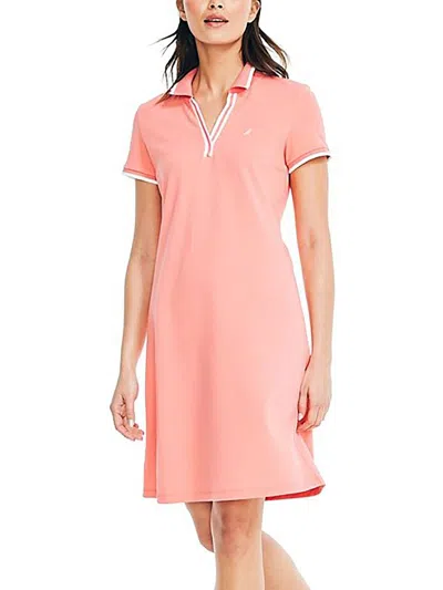 Shop Nautica Womens Mini Split Neck Shirtdress In Pink