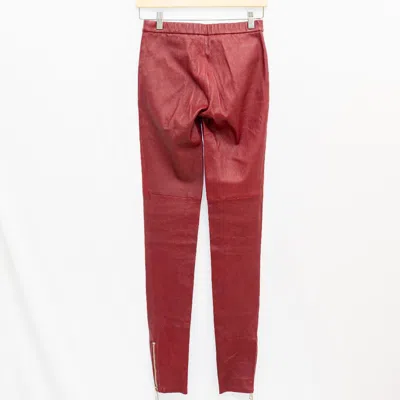 Pre-owned Gucci Burgundy Leather Leggings With Zipper Pocket