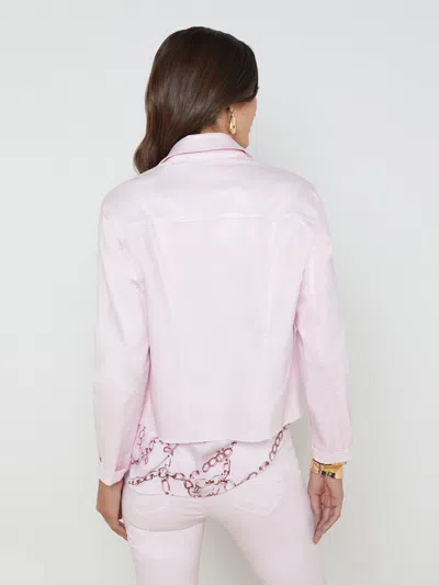 Shop L Agence Janelle Coated Denim Jacket In Lilac Snow/white Contrast Coated