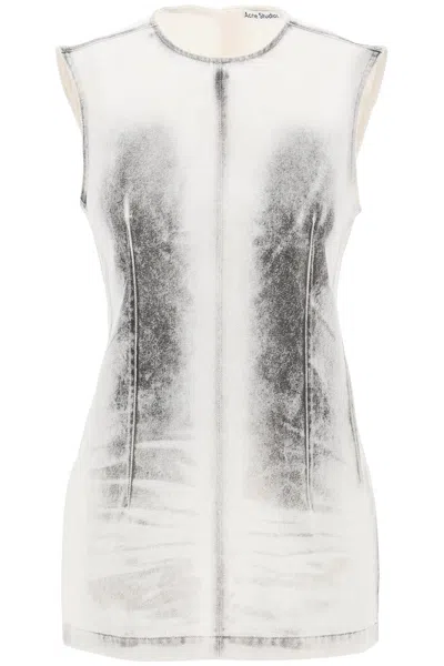 Shop Acne Studios Mini Denim Dress With Pigmented Pattern Women In White