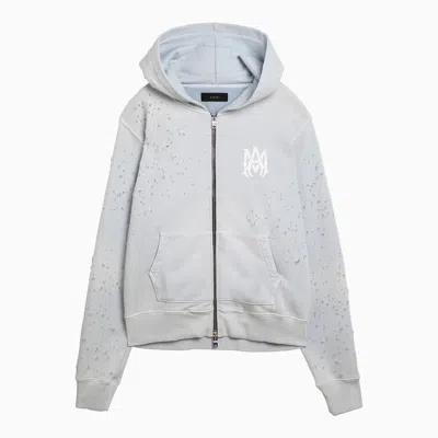 Shop Amiri Gray Hoodie With Wear And Tear Men In Blue