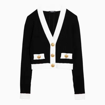 Shop Balmain Black/white Cardigan With Gold Buttons Women