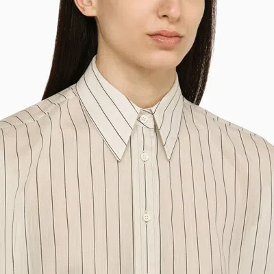 Shop Brunello Cucinelli Beige/white/black Striped Shirt In Cotton And Silk Women In Multicolor