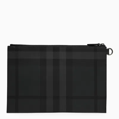 Shop Burberry Charcoal Grey Zipped Pouch Check Men In Gray