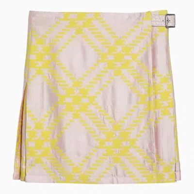 Shop Burberry Pink/yellow Kilt With Check Pattern Women