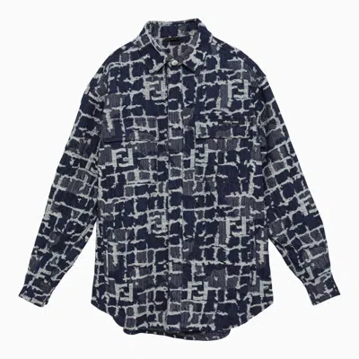 Shop Fendi Blue Ff Patterned Denim Shirt Jacket Men In Purple
