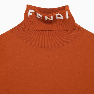 Shop Fendi High Neck Sweater In Multicolored Lycra With Logo Women In Brown
