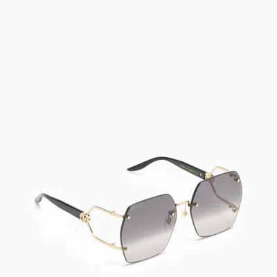 Shop Gucci Gold And Black Hexagonal Sunglasses Women In Silver