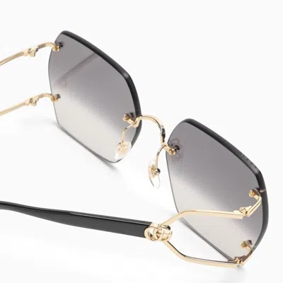 Shop Gucci Gold And Black Hexagonal Sunglasses Women In Silver