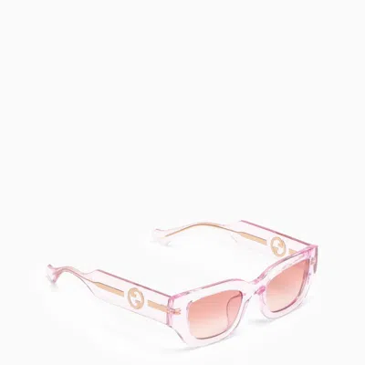 Shop Gucci Rectangular Pink/transparent Sunglasses Women