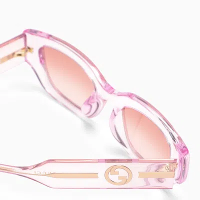 Shop Gucci Rectangular Pink/transparent Sunglasses Women