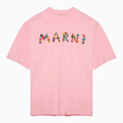 Shop Marni Pink T-shirt With  Logo Bouquet Men