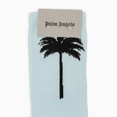Shop Palm Angels Light Blue Cotton Sports Socks Men