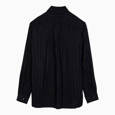 Shop Saint Laurent Navy Blue Striped Silk Shirt Women