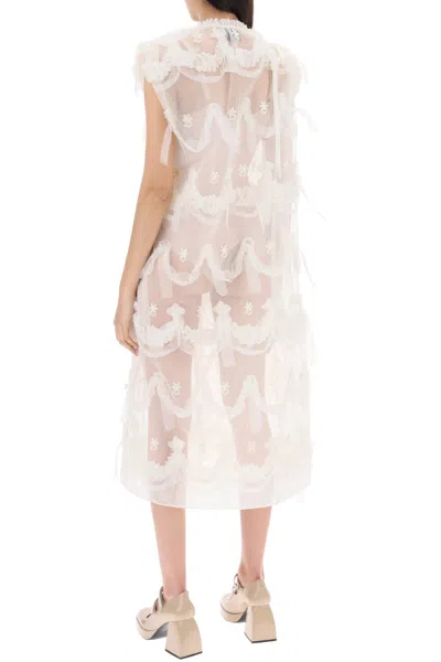 Shop Simone Rocha Semitransparent Embroidered Tulle Midi Women In White