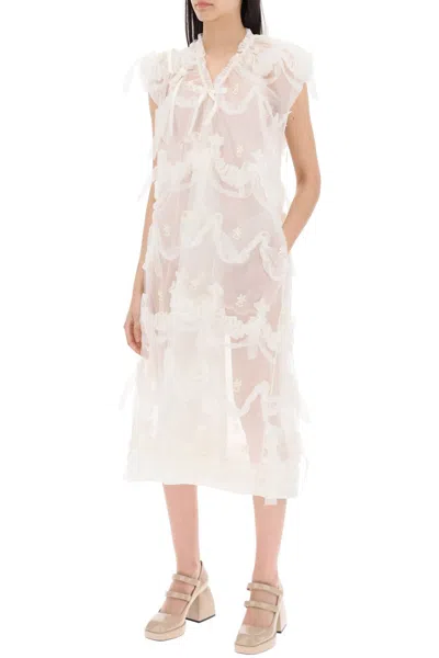 Shop Simone Rocha Semitransparent Embroidered Tulle Midi Women In White