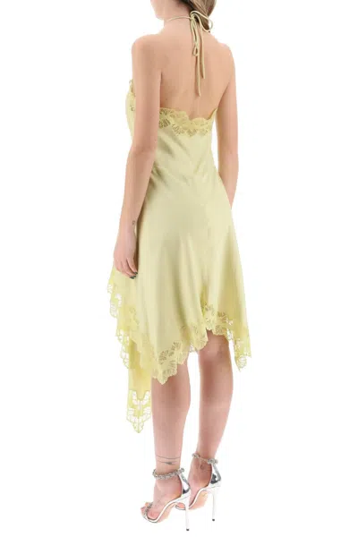 Shop Stella Mccartney Asymmetric Satin Dress With Lace Detail Women In Yellow