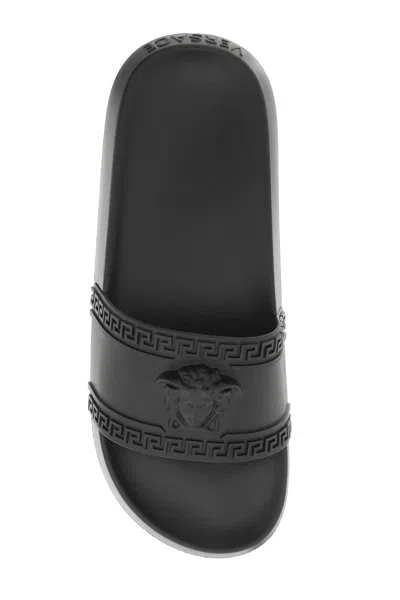 Shop Versace 'palazzo' Rubber Slides Men In Black