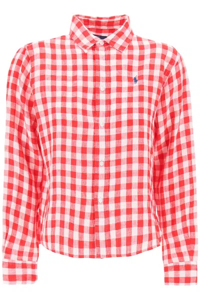 Shop Polo Ralph Lauren Camicia Ampia E Corta In Lino Vichy In Red, White