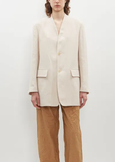 Shop Auralee Double Cloth Linen Collarless Jacket In Ivory