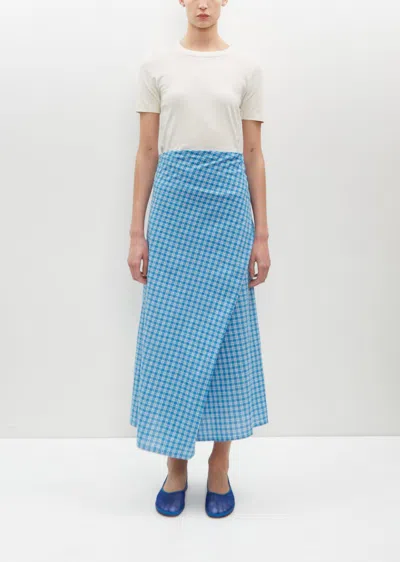 Shop 6397 Draped Wrap Skirt In Blue Plaid