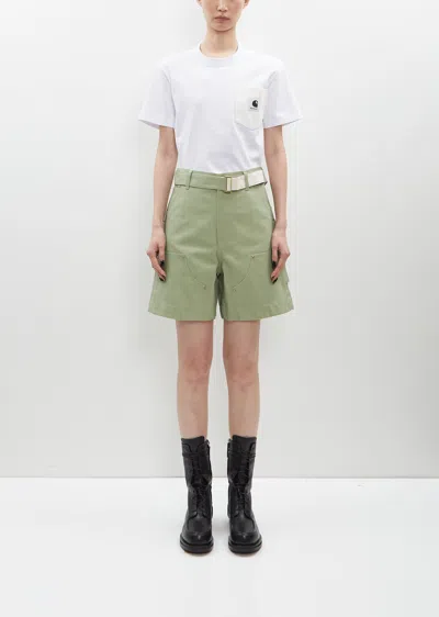 Shop Sacai X Carhartt Wip Duck Shorts In L/green 589