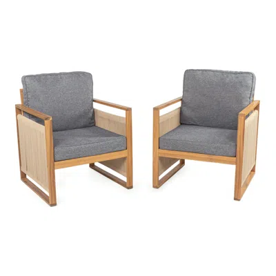 Jonathan Y Gable Mid-century Modern Roped Acacia Wood Outdoor Patio Chair With Cushions, Beige/light Teak (set