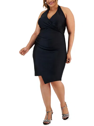 Shop City Studio Plus Womens Asymmetrical Midi Halter Dress In Black