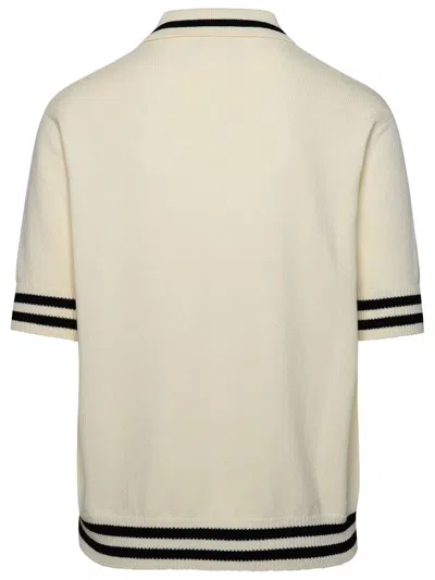 Shop Balmain ' Iconic' Ivory Cotton Blend Polo Shirt In Cream