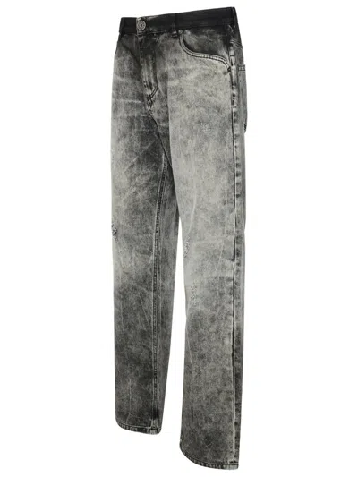 Shop Balmain Gray Cotton Jeans In Grey