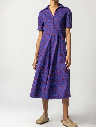 Shop Lilla P Printed Poplin Collared Maxi Dress In Cobalt Motif In Multi