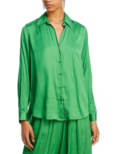 Shop L Agence Nina Womens Satin Collared Button-down Top In Green