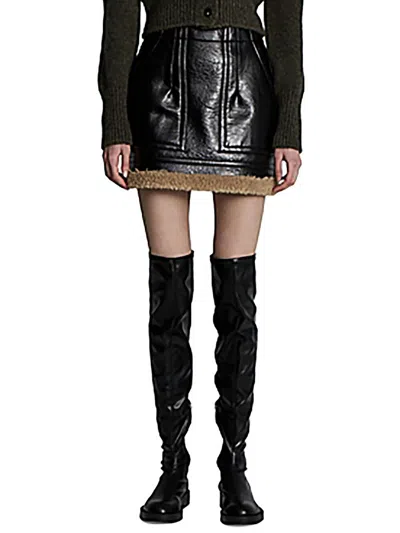 Shop Lvir Womens Faux Leather Sherpa Mini Skirt In Black