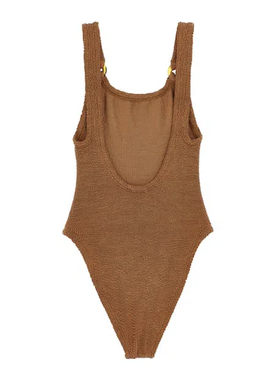 Shop Hunza G 'domino Swim' One-piece Swimsuit In Beige