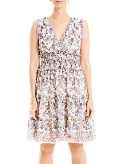 Shop Max Studio Womens Floral Smocked Mini Dress In Beige