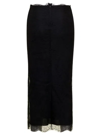 Shop Dolce & Gabbana Midi Black Skirt With Re-edition Patch In Chantilly Lace Woman