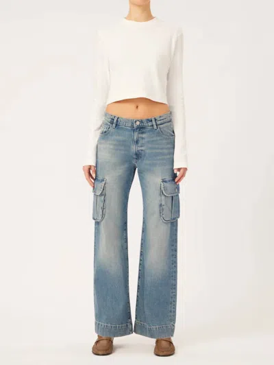 Dl1961 - Women's Zoie Wide Leg Low Rise Relaxed Vintage Jean In Aged Mid Cargo In Blue