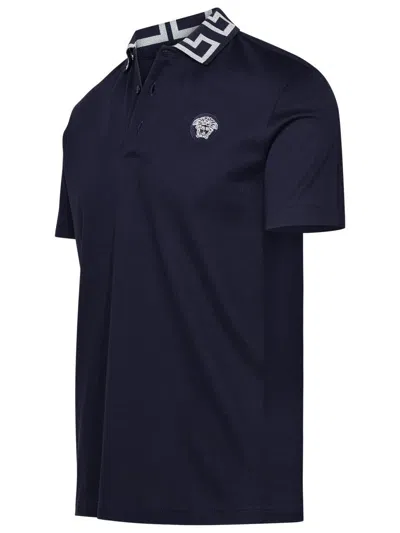 Shop Versace Polo Shirt In Navy