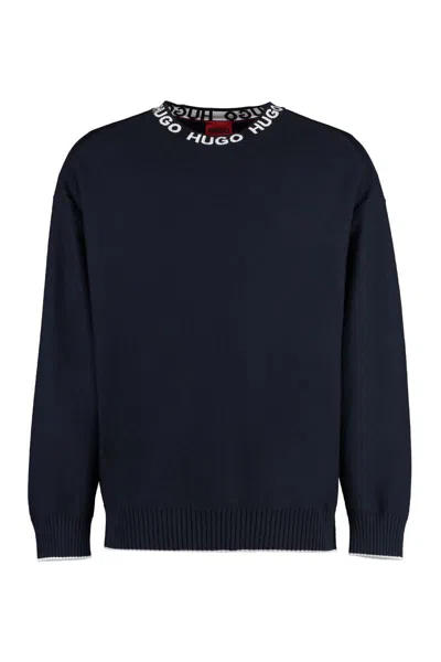 Shop Hugo Boss Boss Cotton Crew-neck Sweater In Blue