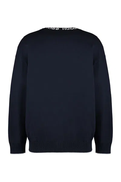 Shop Hugo Boss Boss Cotton Crew-neck Sweater In Blue
