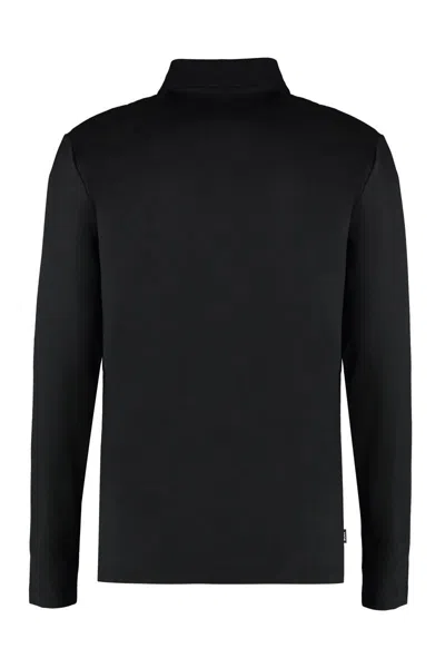 Shop Hugo Boss Boss Long Sleeve Cotton Polo Shirt In Black