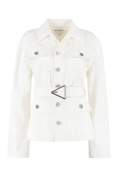 Shop Bottega Veneta Linen Jacket In White