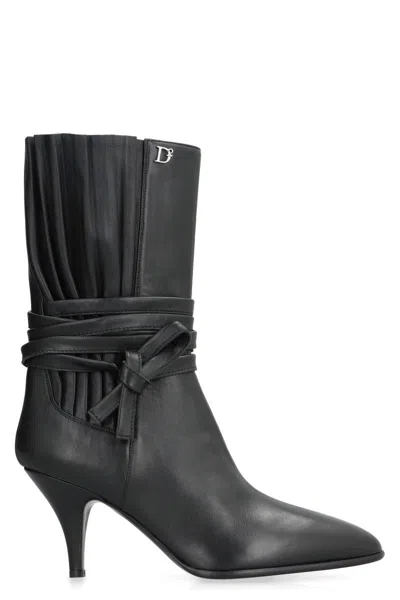 Shop Dsquared2 Leather Ankle Boots In Black