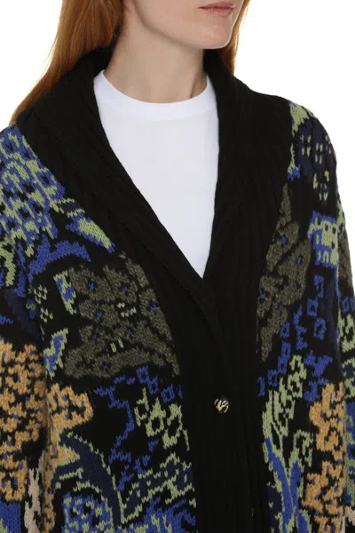 Shop Etro Jacquard Knit Coat In Multicolor